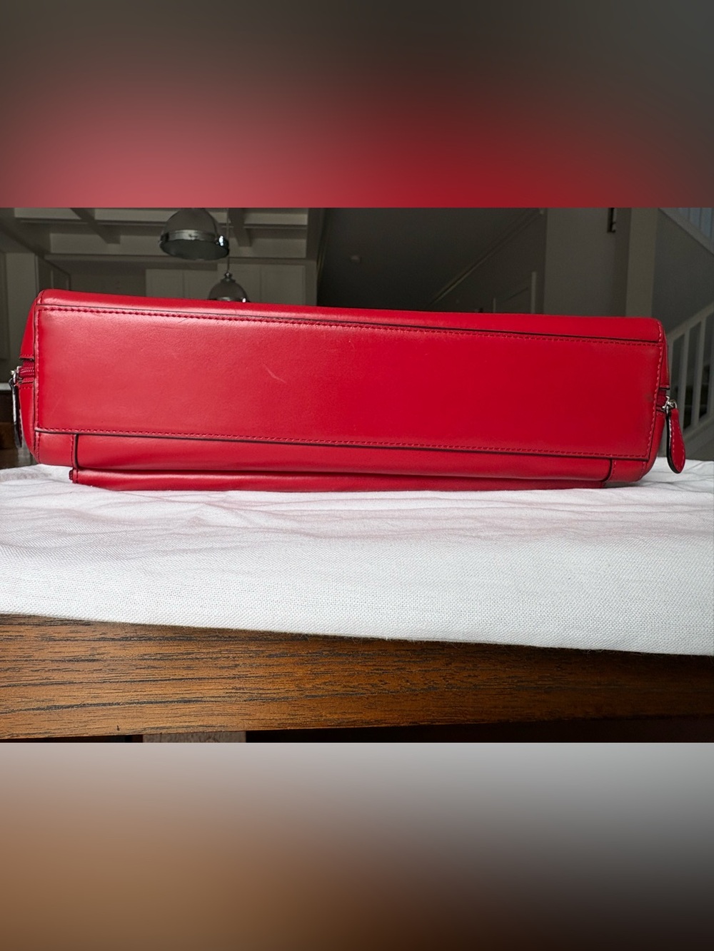 LODIS Red Leather Laptop Tote Bag - Significant Wear on One Strap / Priced Low - Picture 5 of 9